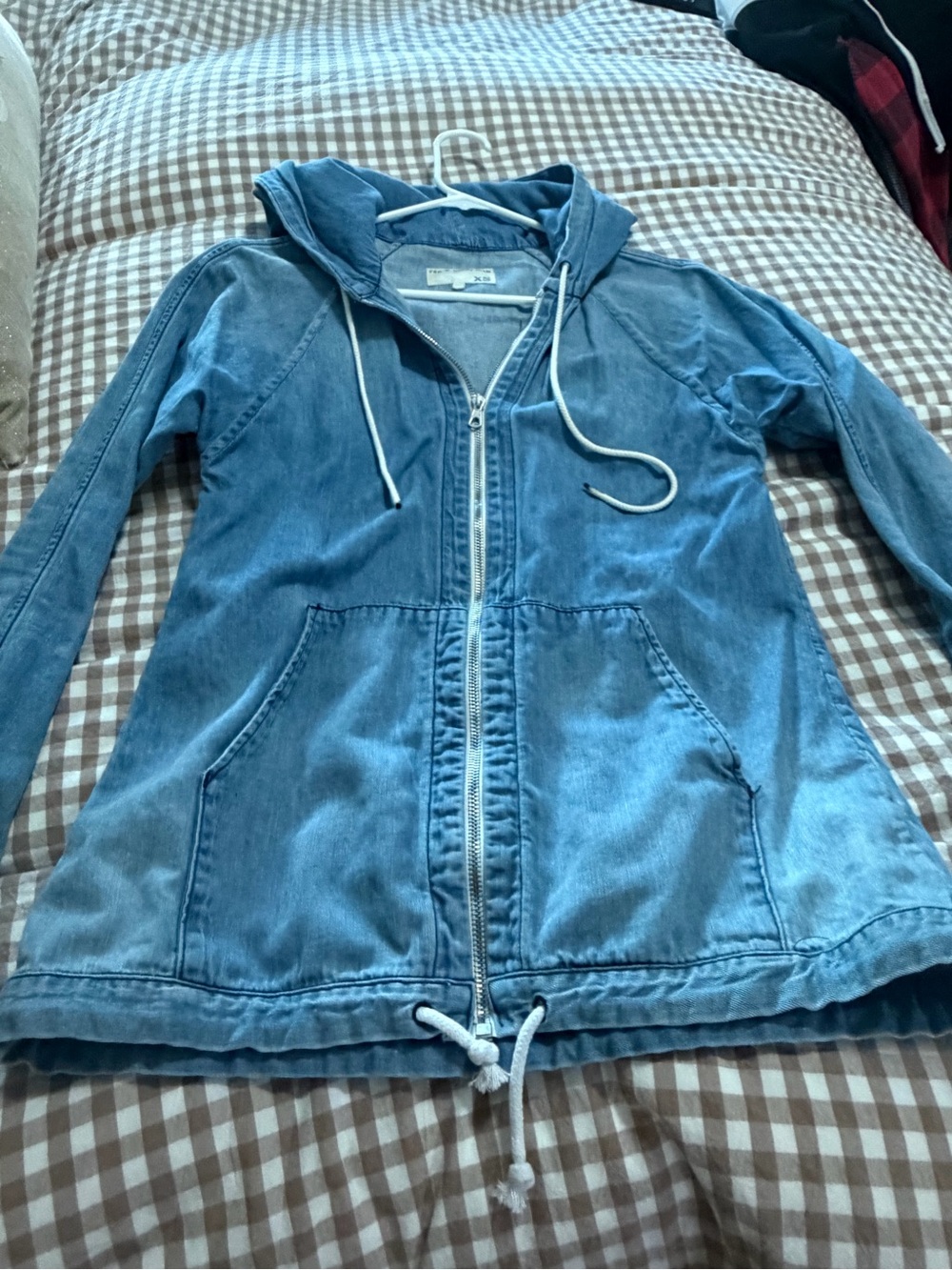 Rag and Bone Light Blue Hooded Denim Zip Jacket